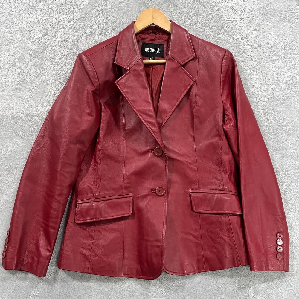 VTG Metro Style Jacket Womens 12 Leather‎ Blazer Y2K Buttons Edgy Baddie 90s